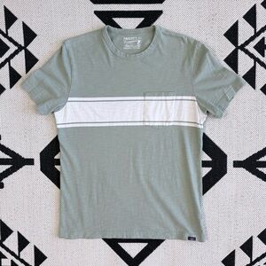 Faherty Sunwashed Surf Stripe Pocket Tee in Sage Green Medium